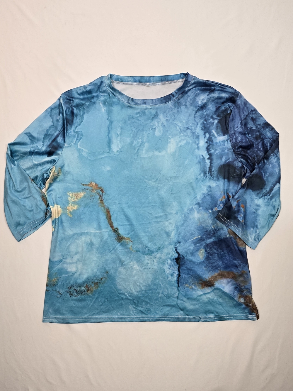 Blue Marble Abstract Watercolor Long Sleeve Top Size XL